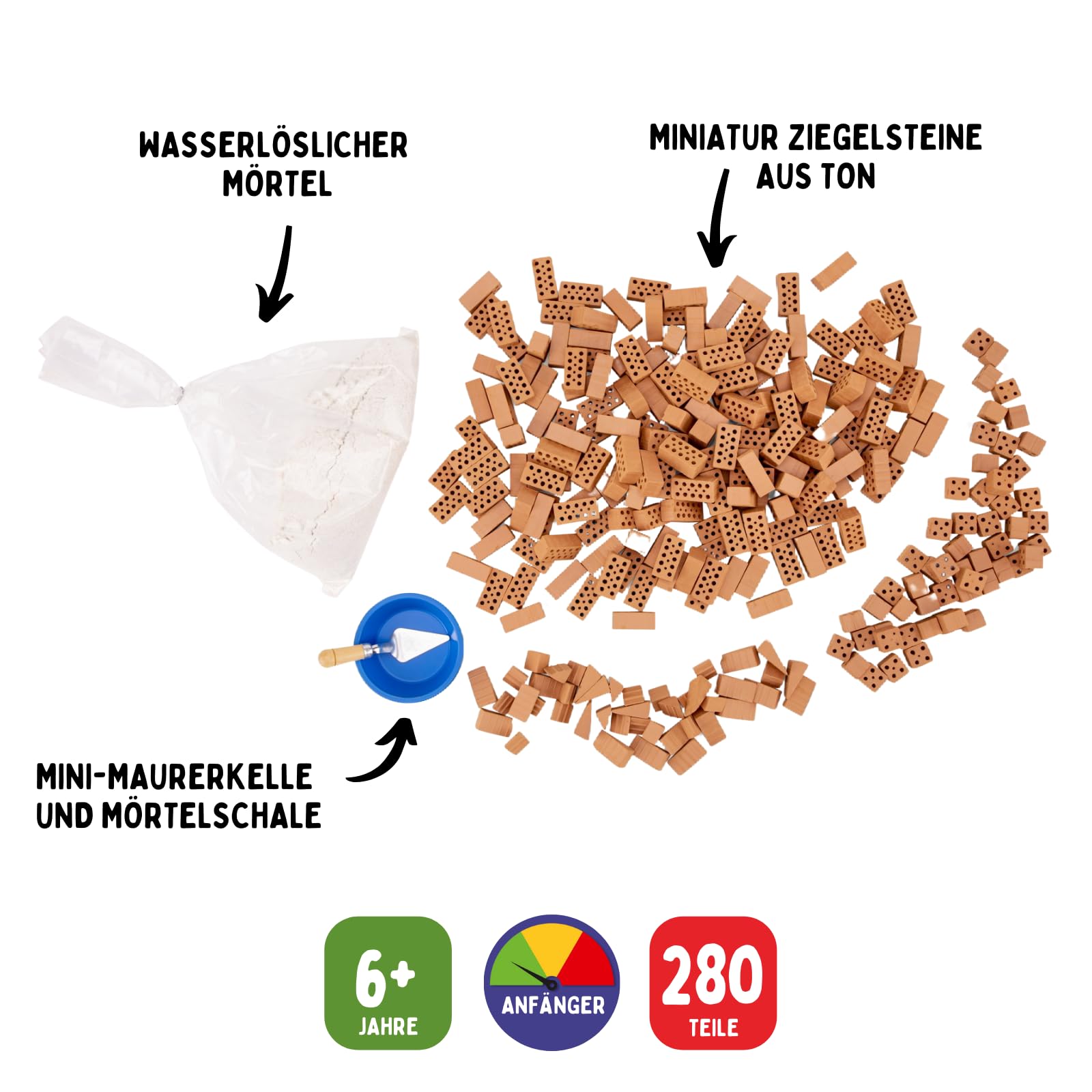 teifoc XXL Bastelset - Steinbaukasten 1500 mit 280 Bauteilen, ab 6 Jahren | Bausatz mit echten Mini Ziegelsteinen und wasserlöslichem Mörtel, Geschenk für Mädchen & Jungen zum Geburtstag & Weihnachten