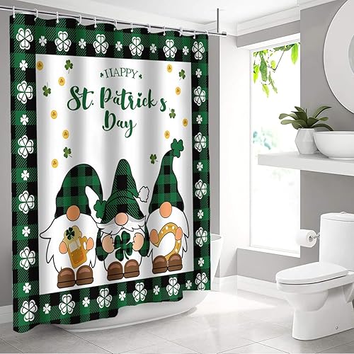 Miniatura 2 de Cortina de ducha del día de San Patricio, cortina de ducha con tréboles y tréboles, cortina de baño verde con ganchos, 71 x 71 pulgadas, cortina de