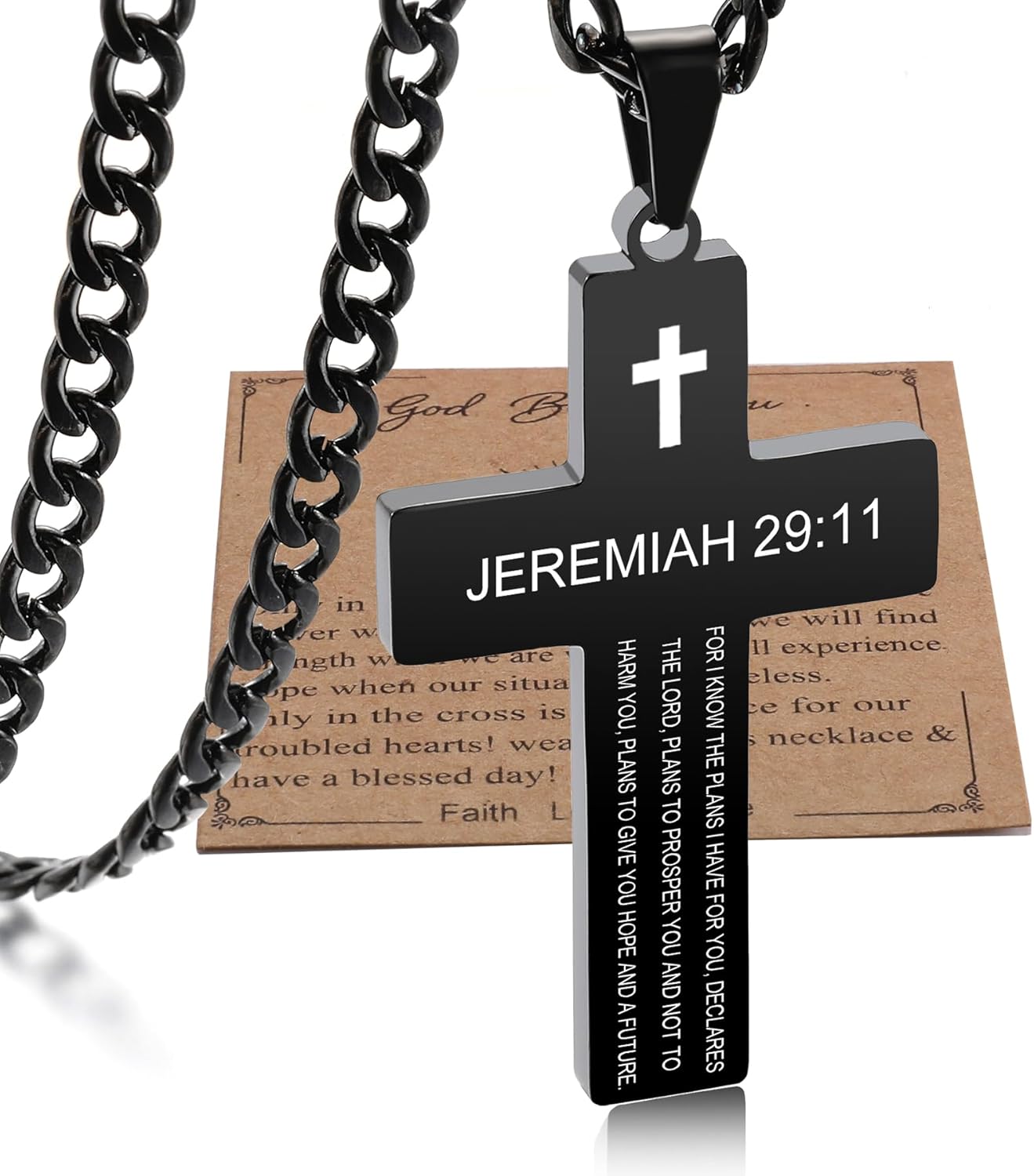 SKQIR Cross Necklace for Men with Bible Verse, Christian Religious Scripture First Communion Cross Chain Pendant for Boys Jewelry Easter Basket Essentials Stuffers Graduation Gifts