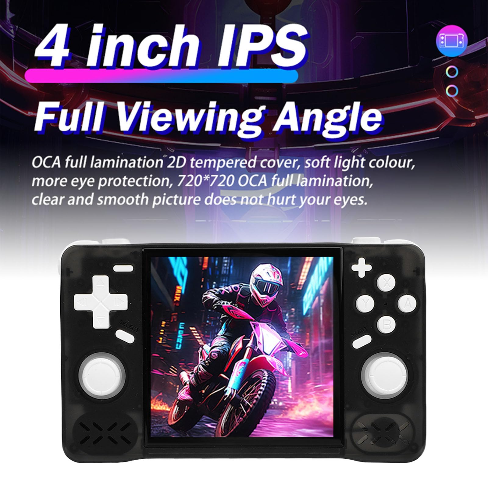 Annadue Retro Handheld Game Console, Tragbare Spielekonsole mit 4 Zoll HD Bildschirm, 720x720 Auflösung, RK3326 64 Bit A35 Chip bei 1,5 GHz, Umfangreicher Emulatorunterstützung