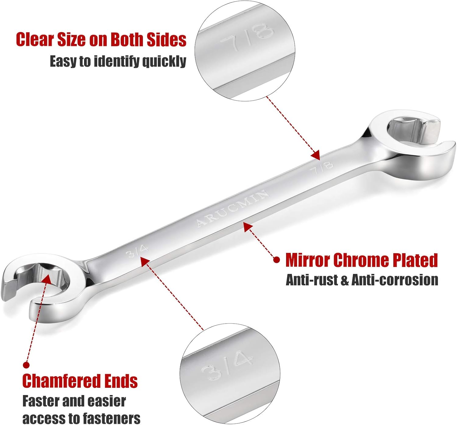 Flare Nut Wrench Set,12-Piece Chrome Vanadium Steel Line Wrench Set SAE & Metric 1/4"-7/8" and 6-21mm with Organizer Box