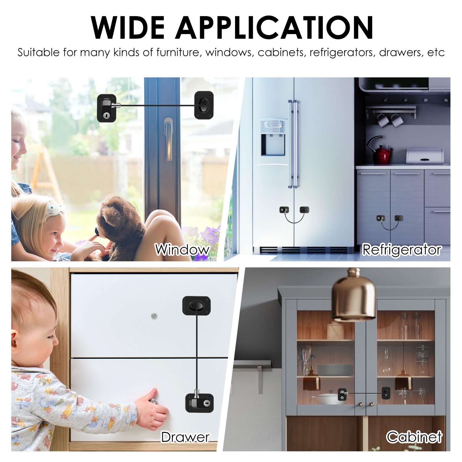 4 cerraduras de congelador a prueba de niños con llave, autoadhesivas para nevera, combo de cerradura de puerta de congelador segura para niños, cerradura de refrigerador para armarios, cajones