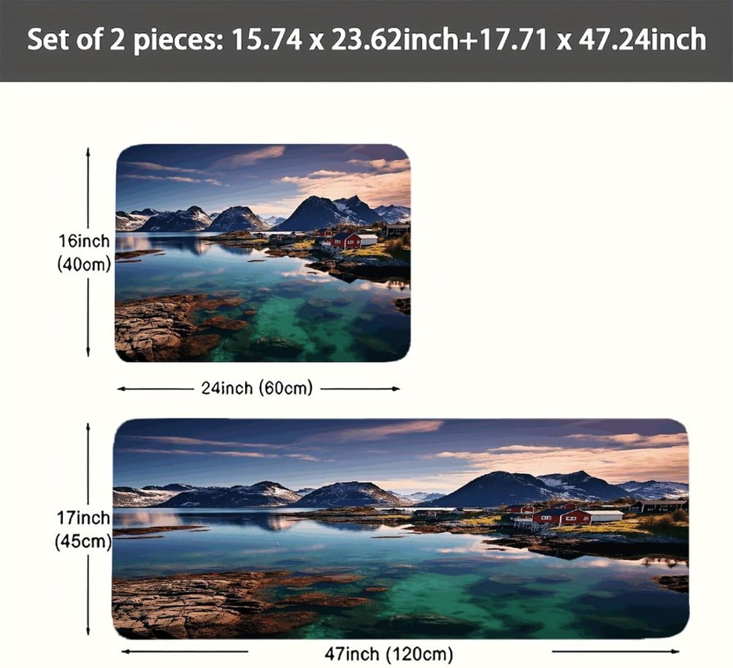 Norway Islands Kitchen Mat Washable Non Slip Rugs Soft Kitchen Mats for Floor Set of 2 PCS Cushioned Absorbent Runner Standing Rugs for Home Sink Laundry Office