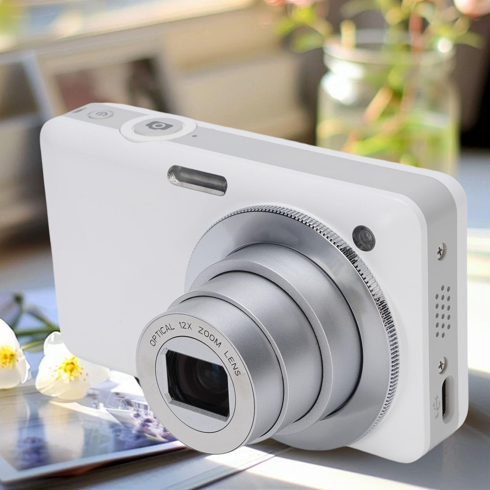 Jectse Fotocamera Digitale 4K per Fotografia, Fotocamera da Vlogging Automatica da 64 MP, Fotocamera da Viaggio con Zoom Ottico 10x con Flash per Adolescenti Fotografici, Anti Shake (WHITE)