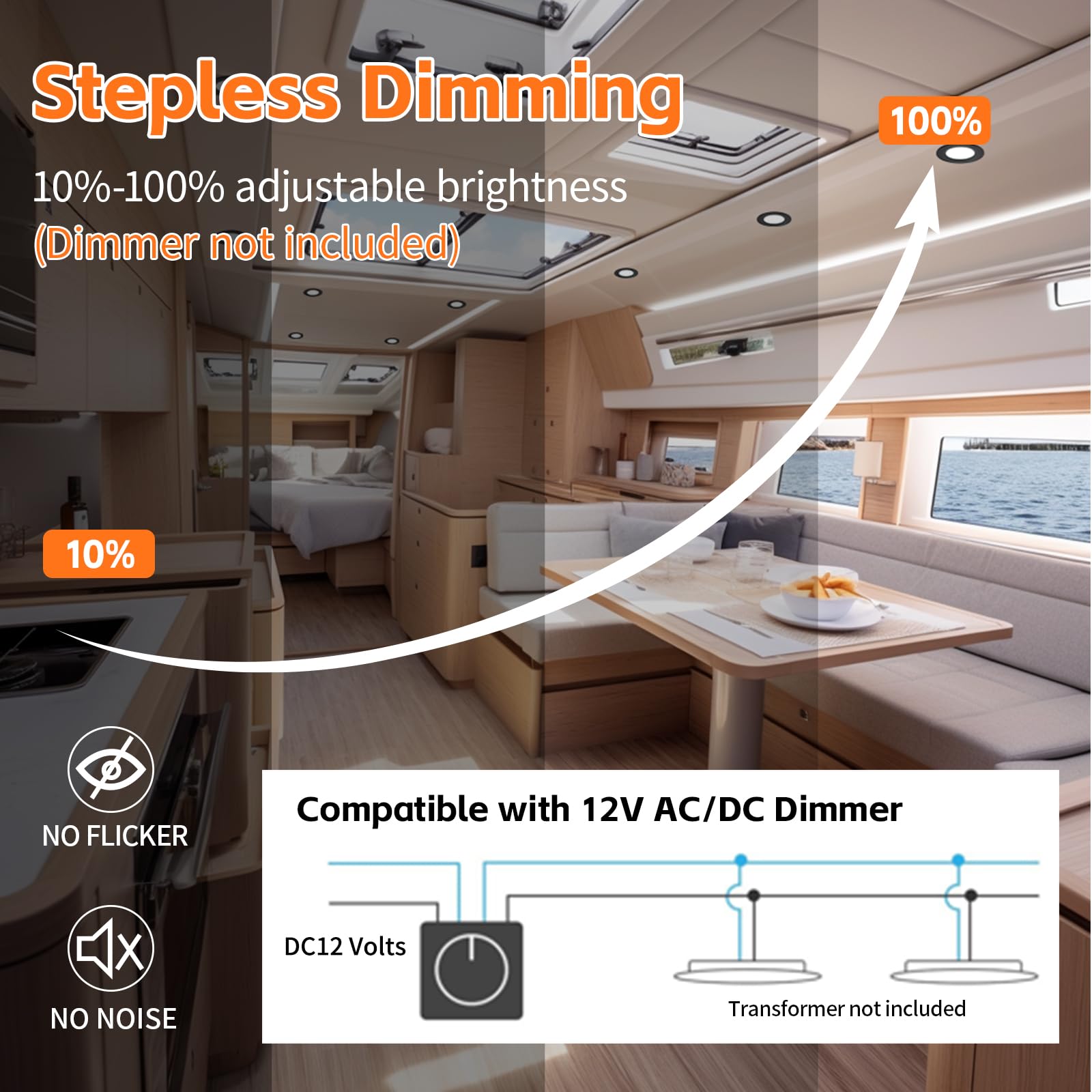 YindaLux LED Recessed Spotlights 12V 3000K Warm White IP44 LED Spot Dimmable 3W Recessed Lights 55-58mm Hole Size Downlight for Caravans Kitchens - Image 3