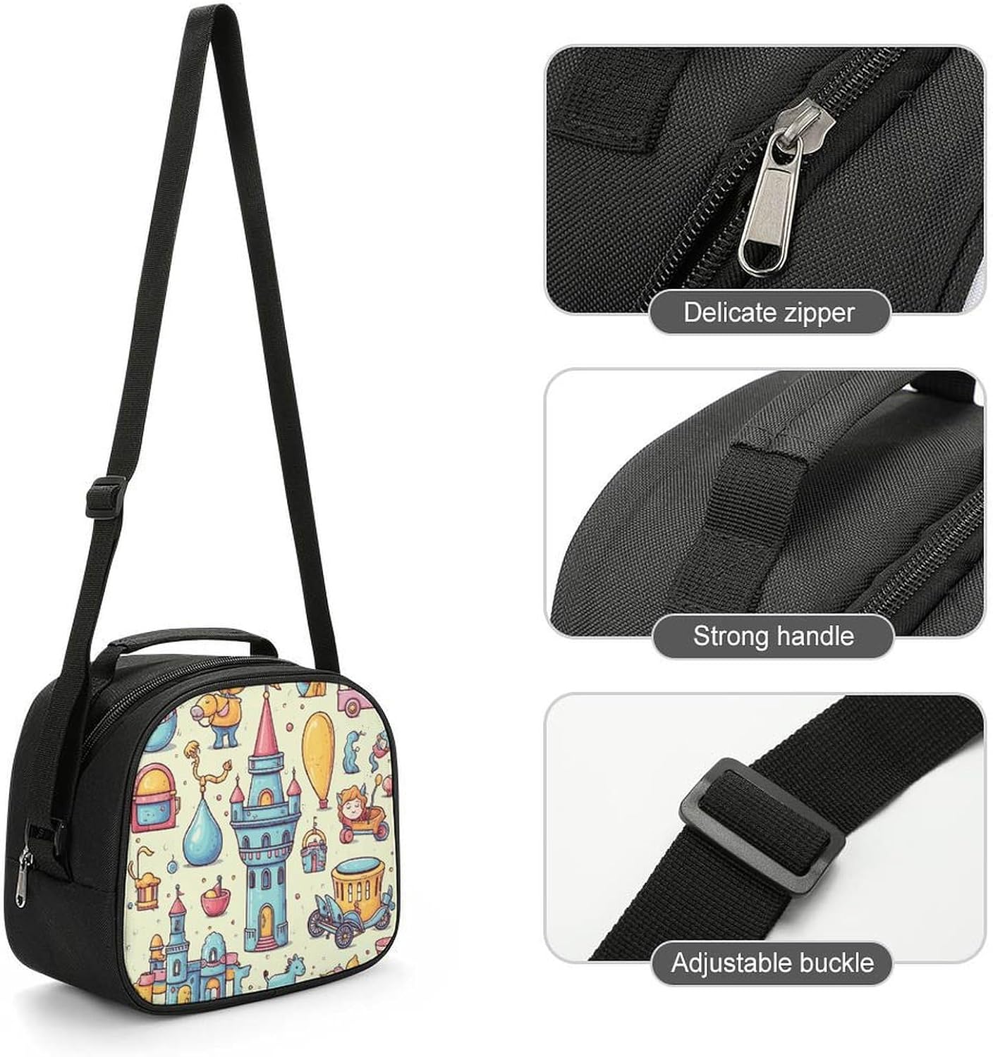 Lunch Box Lunchbag for Women Men Leakproof Cooler Tote Bags Hand Drawn Style Toys Insulated Lunchbox Reusable Cute Lunch Pail Bag Cooler Lunch Container for Work Picnic Travel image 4