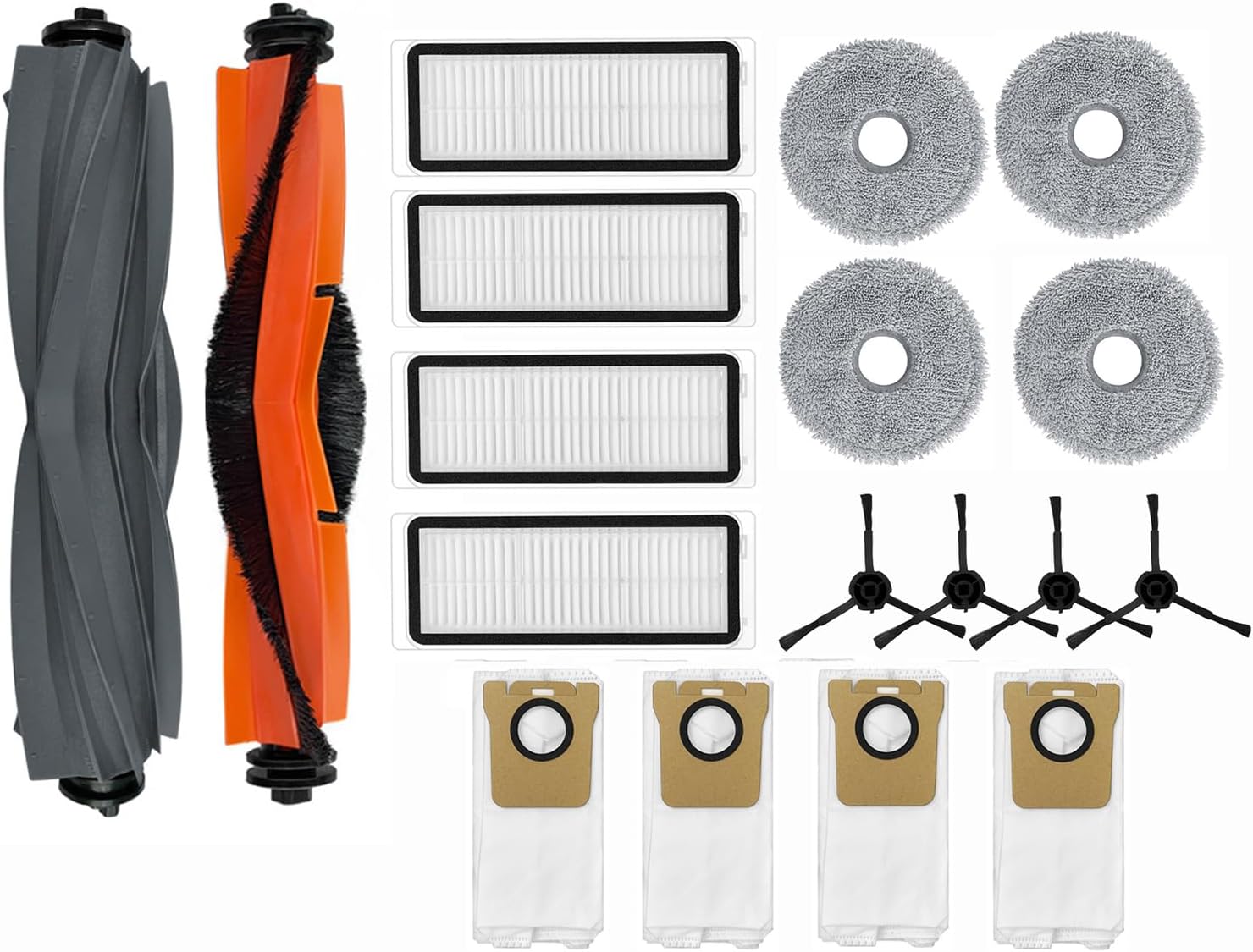 Replacement Accessories Kits for Dreame L20 Ultra Robot Vacuum Cleaner, 2 Roller Brush, 4 Hepa Filter, 4 Side Brush, 4 Mop Cloth, 4 Dust Bags