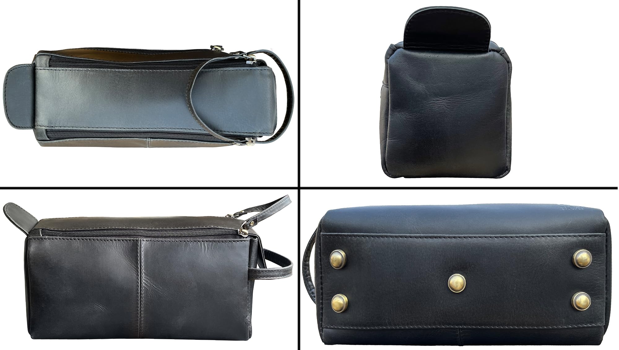 Neceser de cuero para hombre, organizador de higiene, kit de viaje Rustic Town, negro, Medium, Neceser de viaje de cuero para hombre