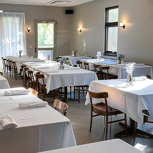 Rollo de mantel de plástico blanco - 54 pulgadas x 100 pies, mantel para mesa rectangular con cortador deslizante, mantel de plástico desechable con