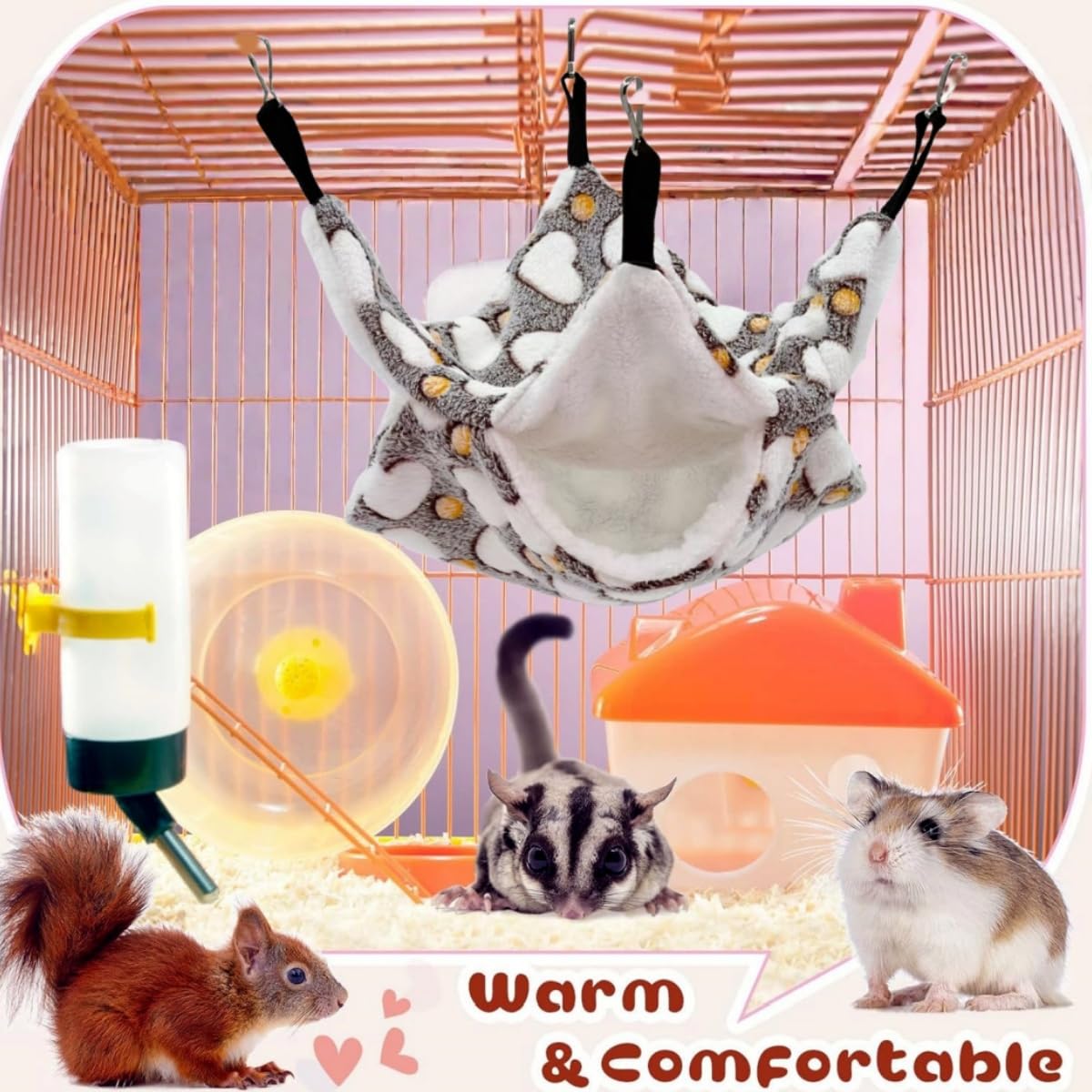 Hamac pour Animaux de Compagnie,Hamac pour Petit Animal,Sac de Couchage pour Hamster,lit chaud pour l'hiver,pour Furet Hamster Chinchilla de cobaye,Rat,hamac de Luxe