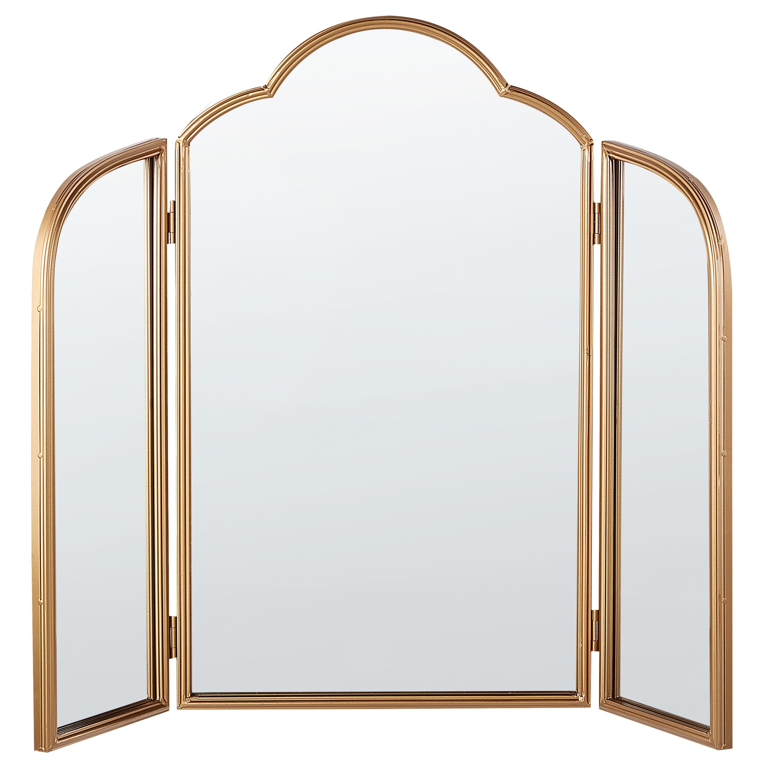 Beliani Faltbare Tischspiegel mit Zwei Flügeln Faltbare Make-up-Spiegel 87 x 77 cm Gold Savilly