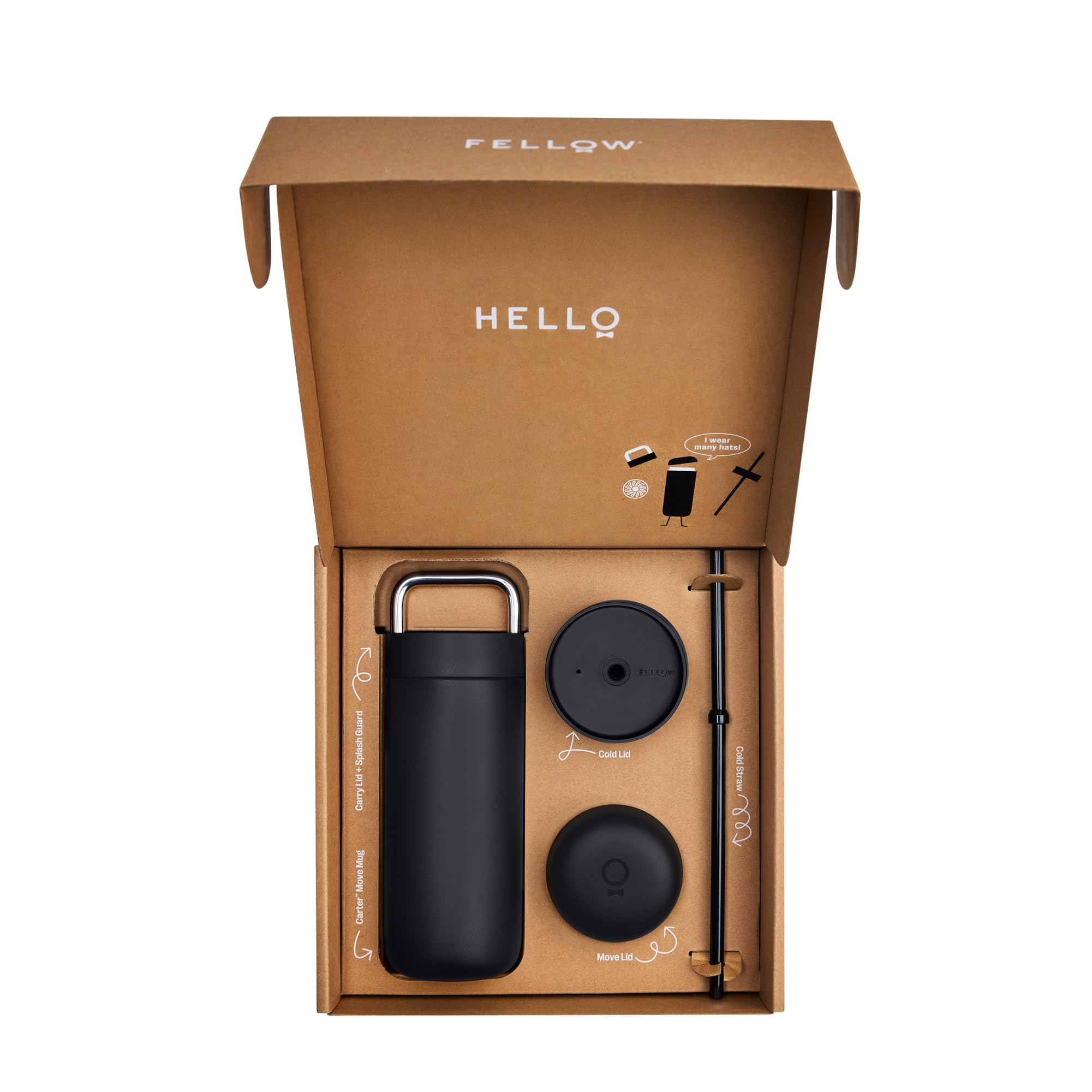 Fellow Carter thermal mug set 3 caps matte black 473 ml