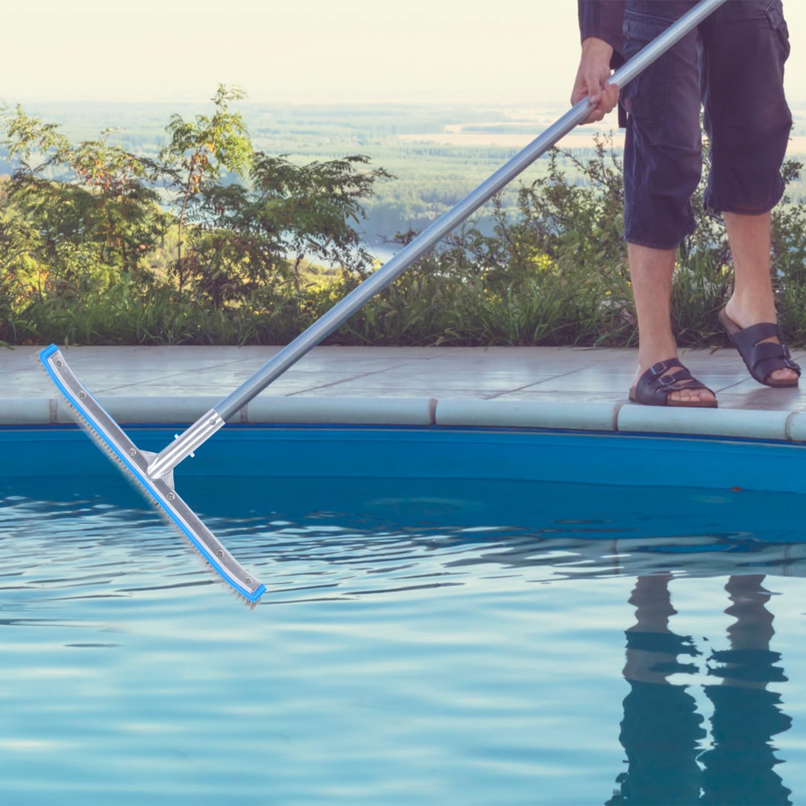 Drahtbürste Schwimmbadbürste zur Poolreinigung mit Aluminiumgriff und Stahlborsten Robuste für Boden und Wände für Outdoor Gartenreinigung