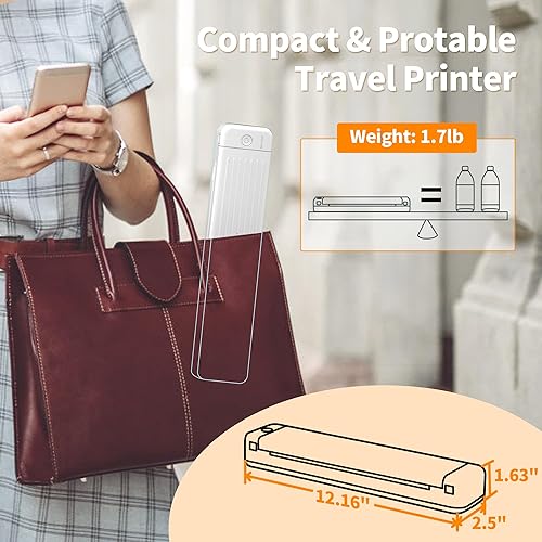 Miniatura 6 de Itari Impresora portátil, impresora inalámbrica Bluetooth P831 con papel de impresora A4, 200 hojas, impresora compacta para teléfono para el hogar,