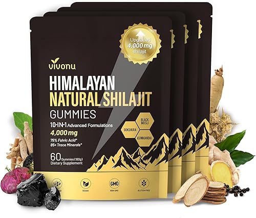 Miniatura 1 de Gomitas Shilajit, Shilajit para hombres y mujeres  Fórmula 10 en 1 de alta potencia de 4000 mg con shilajit puro del Himalaya, Ashwagandha y 75%