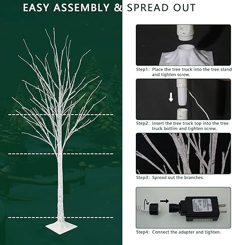 Miniatura 8 de Hooseng Árbol Iluminado de 4 pies, 5 pies y 6 pies, Paquete de 3, Lámpara de Árbol de Luces de Hadas Árbol Artificial para Festival, Fiesta
