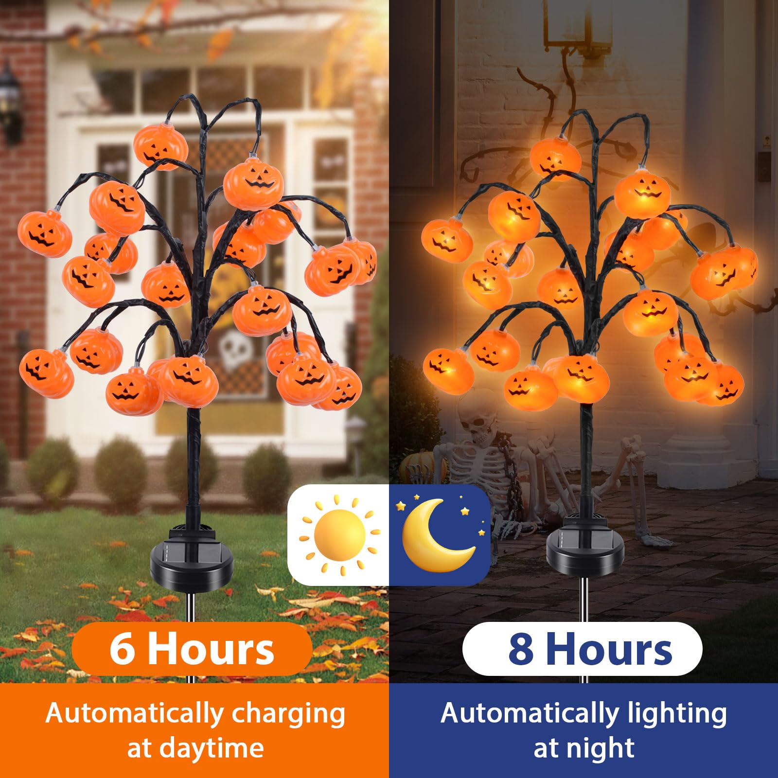 Ninonly Solar Halloween Light Pumpkin Decoration, 2 Pack 40LED Orange Pumpkin Stakes Lights - Image 3
