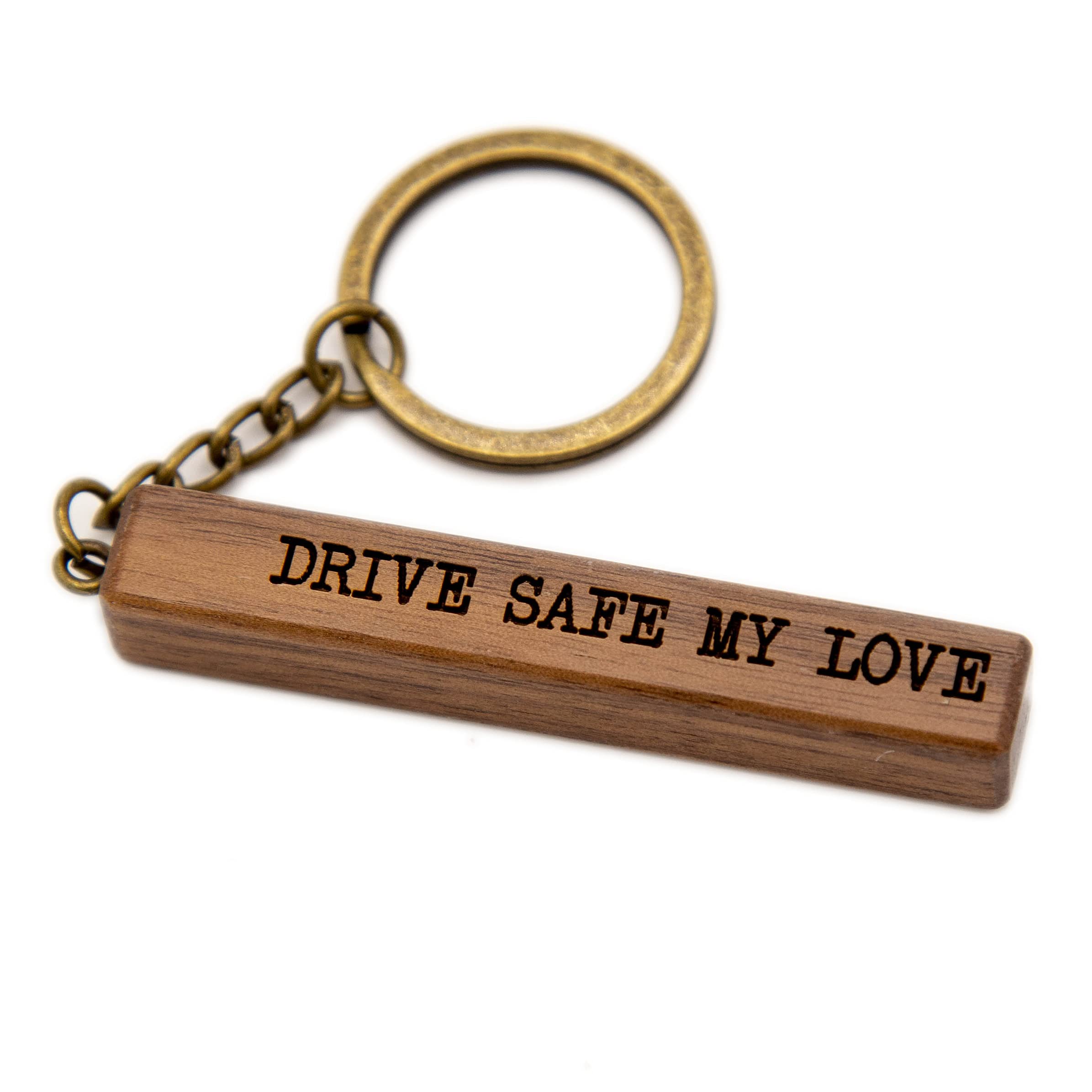 MUUJEE Drive Safe My Love - Engraved Wood Bar Keychain - 5th Wood Anniversary, Mother's Day Gift for Wife, Brown, S