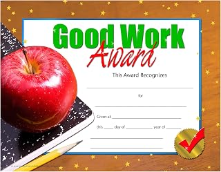 Hayes Good Work Award Certificate, Inspirational Apple Design, Perfect for Recognizing Students, Employees, & More, Teacher and Classroom Rewards, Full-Color, 8.5" x 11" - 30 Pack of Certificates