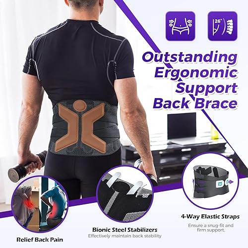 Miniatura 7 de Soporte de espalda para aliviar el dolor de espalda baja, cinturón de apoyo lumbar elástico 4D para hombres y mujeres con almohadilla 3D, soporte de