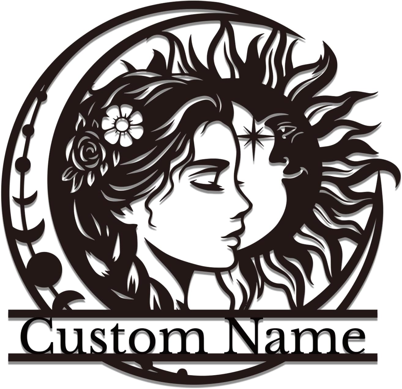 Personalized Sun & Moon Metal Wall Art - Custom Celestial Sign for Home & Garden - Spiritual Gift for Yoga Studios & Nature Lovers (Style-3)