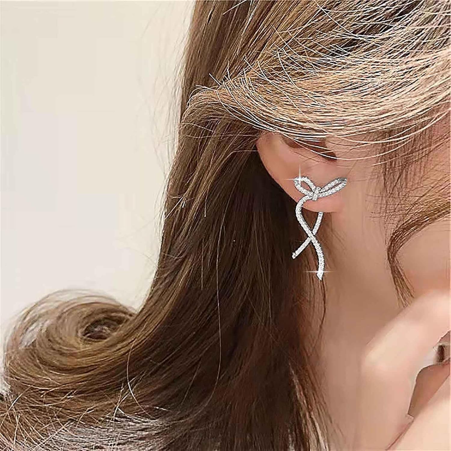 Andelaisi Boho Rhinestone Bow Earrings Gold Crystal Bow Stud Earrings Vintage Crystal Cz Earrings Bling Cz Bow Knot Earrings Jewelry for Women and Girls - Image 2