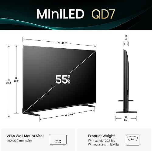 Miniatura 2 de Hisense Smart Fire TV Class QD7 Series Mini-LED 4K UHD de 55 pulgadas (55QD7QF, modelo 2025) - QLED, HDR10+, Dolby Vision, Dolby Atmos, modo de
