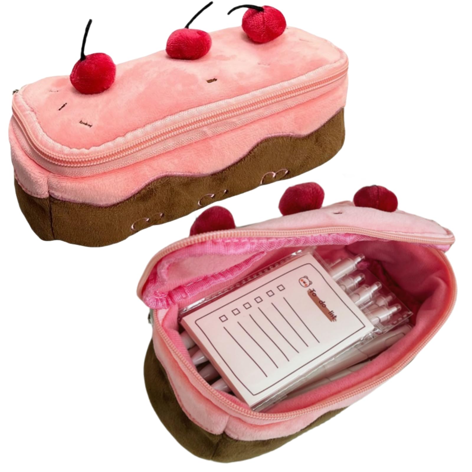 Vobomo Cherry Cake Pencil Case Big Capacity Pen Holder Plush Pencil Pouch Box Cute Aesthetic Pen Case (Cherry)