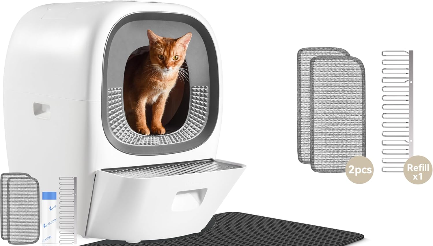 RealScooper Pro Automatic Self-Cleaning Litter Box for Multiple Cats - Upgraded Refill Tray, Odor-removal, App Control, Safety System, Smart Refill Rake & Scratching Mats