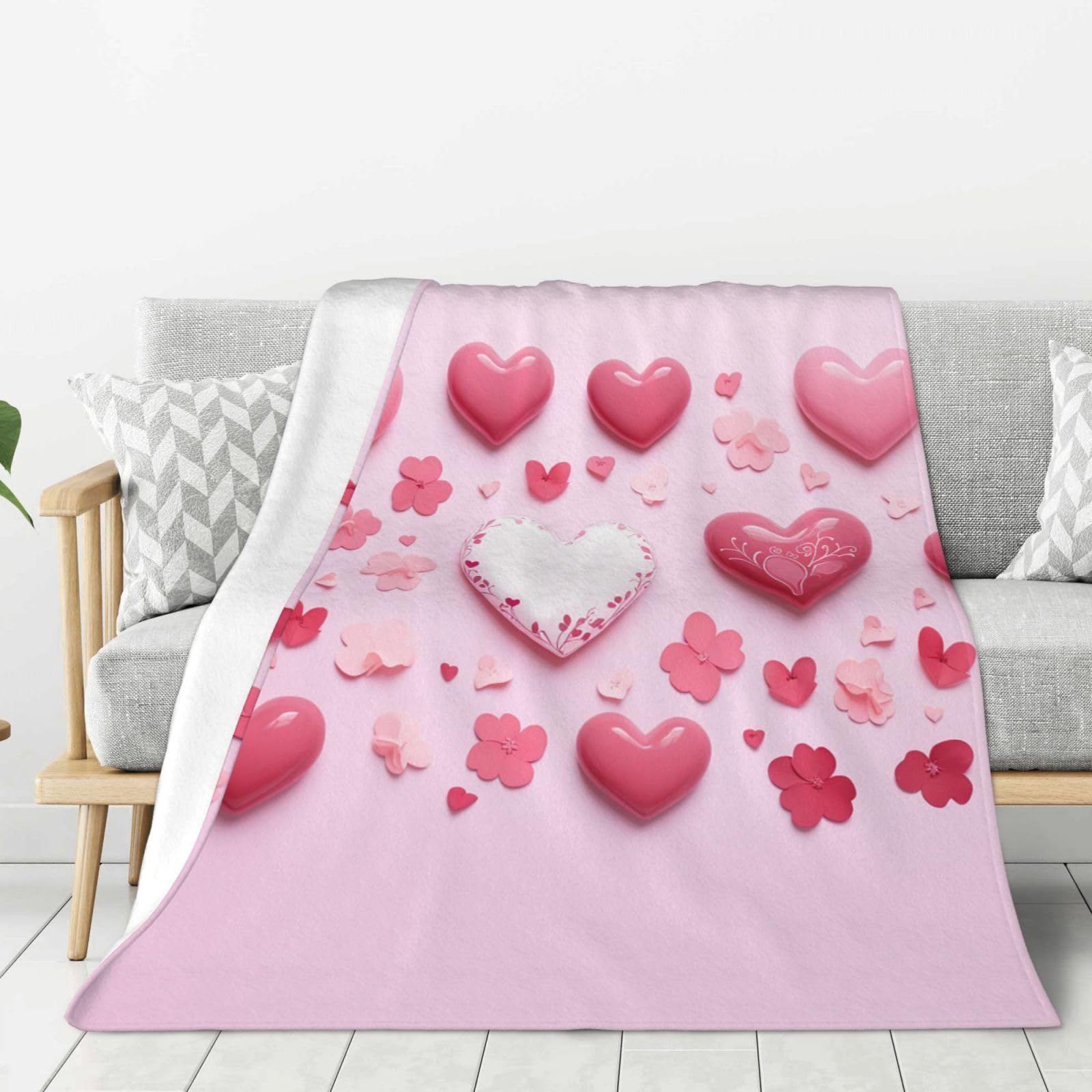 Couverture en flanelle de peluche rose jeté de canapé de luxe