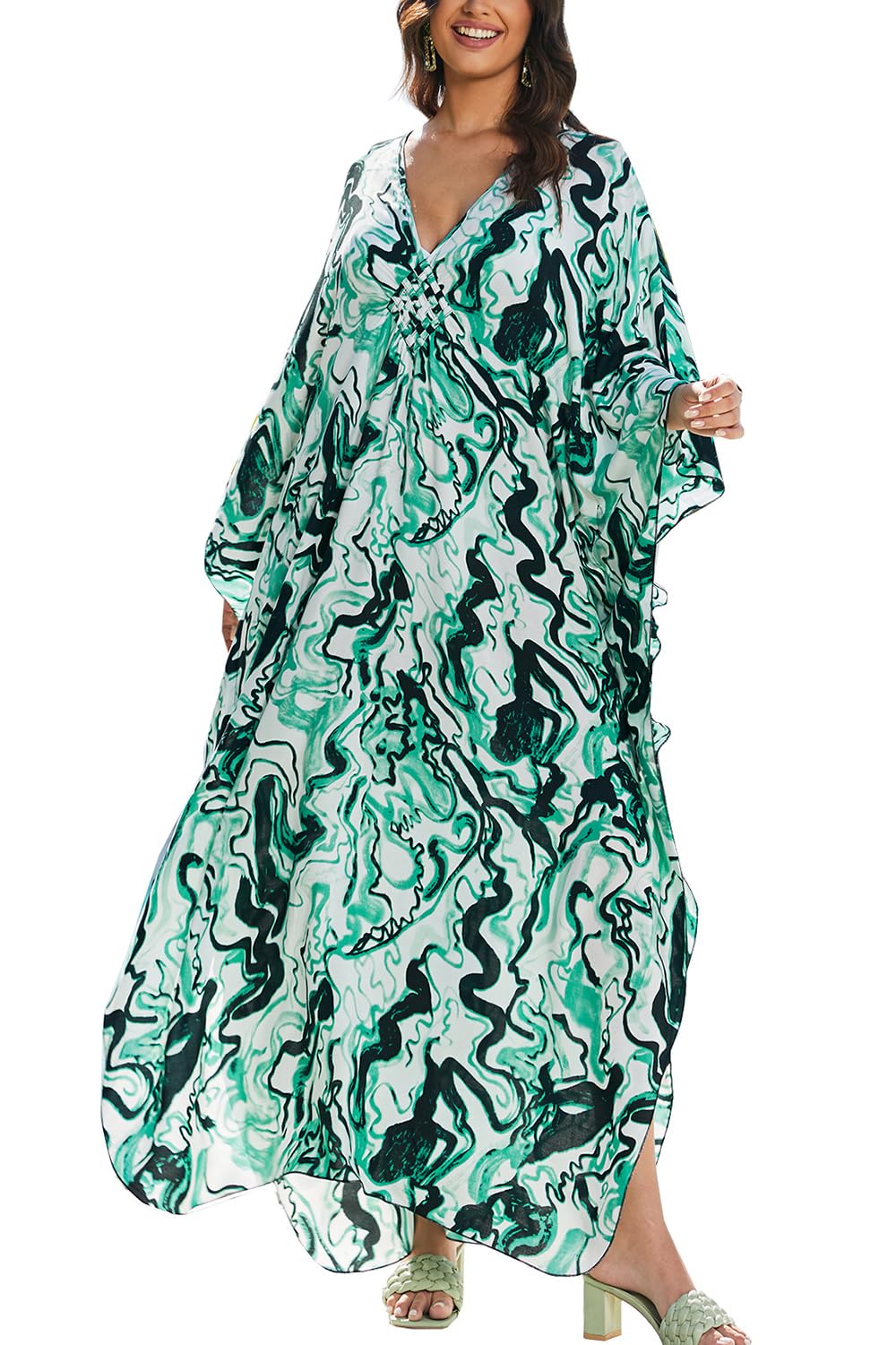 L-Peach Vestido de Playa Kimono Pareo Kaftan Maxi Pareos Bikini Cover Up para Mujer