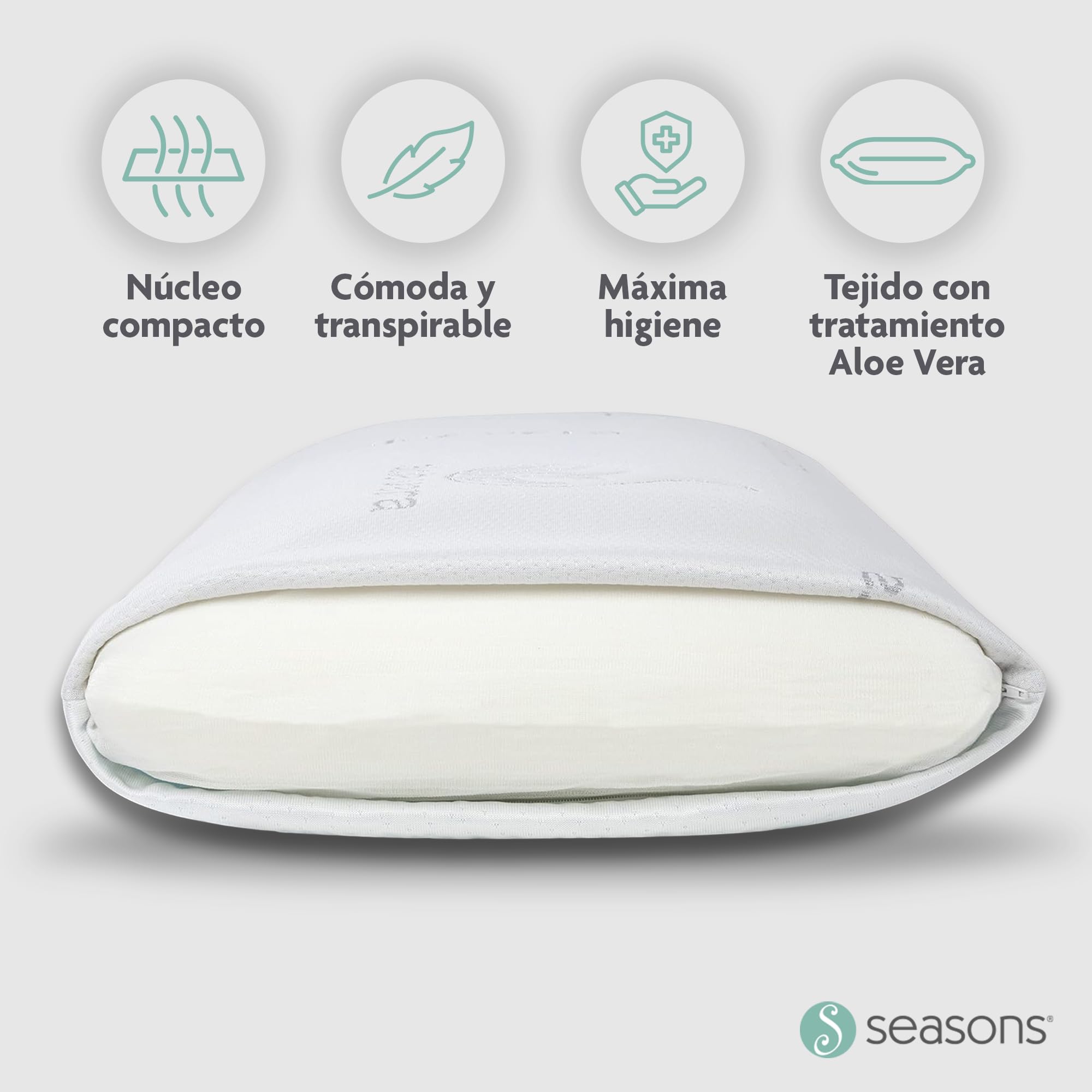 SEASONS Almohada Viscoelástica 75 cm con Efecto Frío Refrescante | Pack 2 | Firmeza Ergonómica | Doble Funda Lavable | Tratamiento con Ozono | Hecho en España