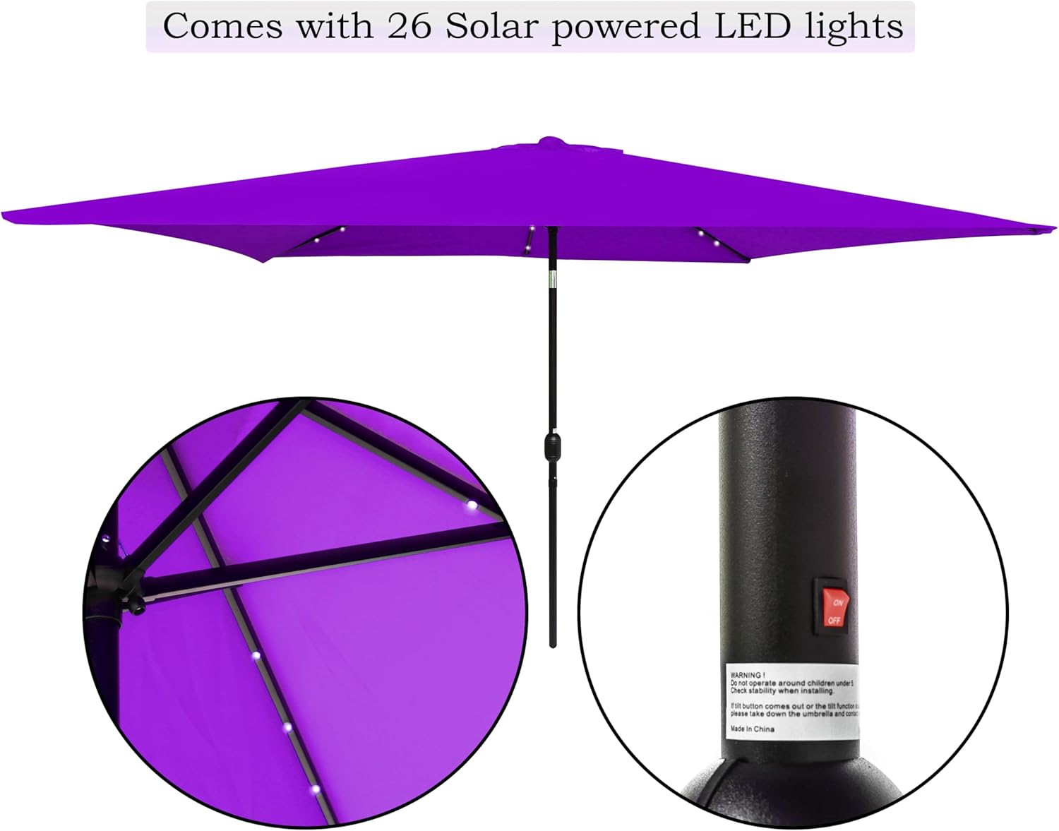 Trademark Innovations Rectangular Solar Powered LED Lighted Patio Umbrella - 10' x 6.5' - (Purple)