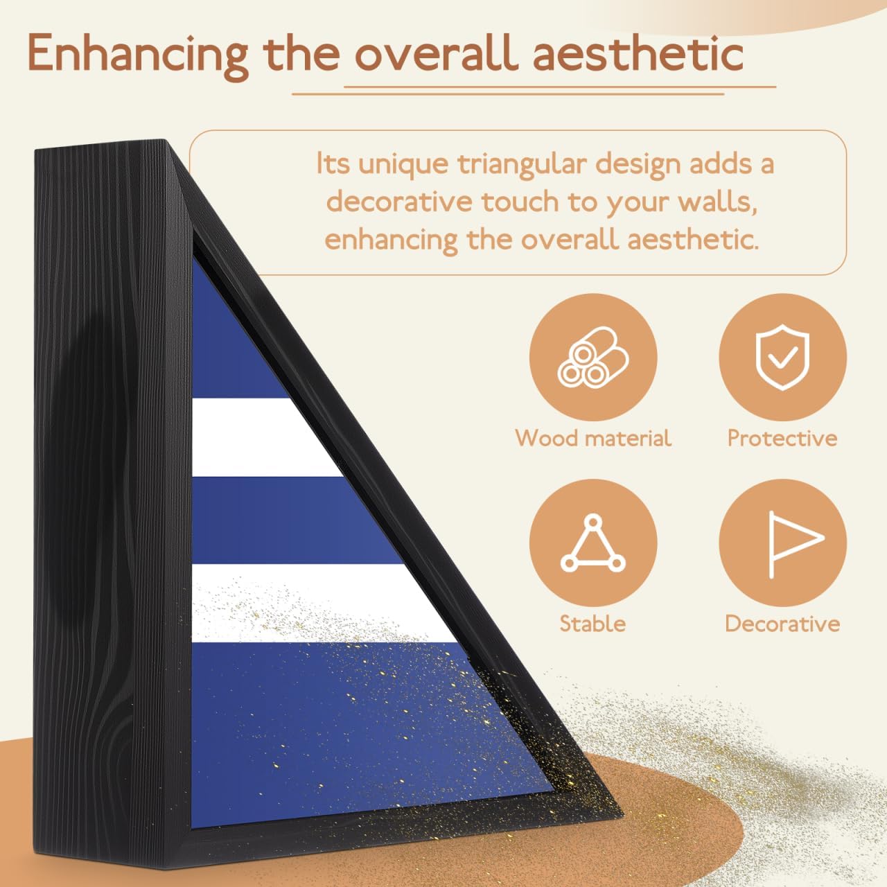 Flag Display Case Triangle Folded Flag Shadow Box Wall Mount Wood Case with Glass Covered for Army Veterans Burial