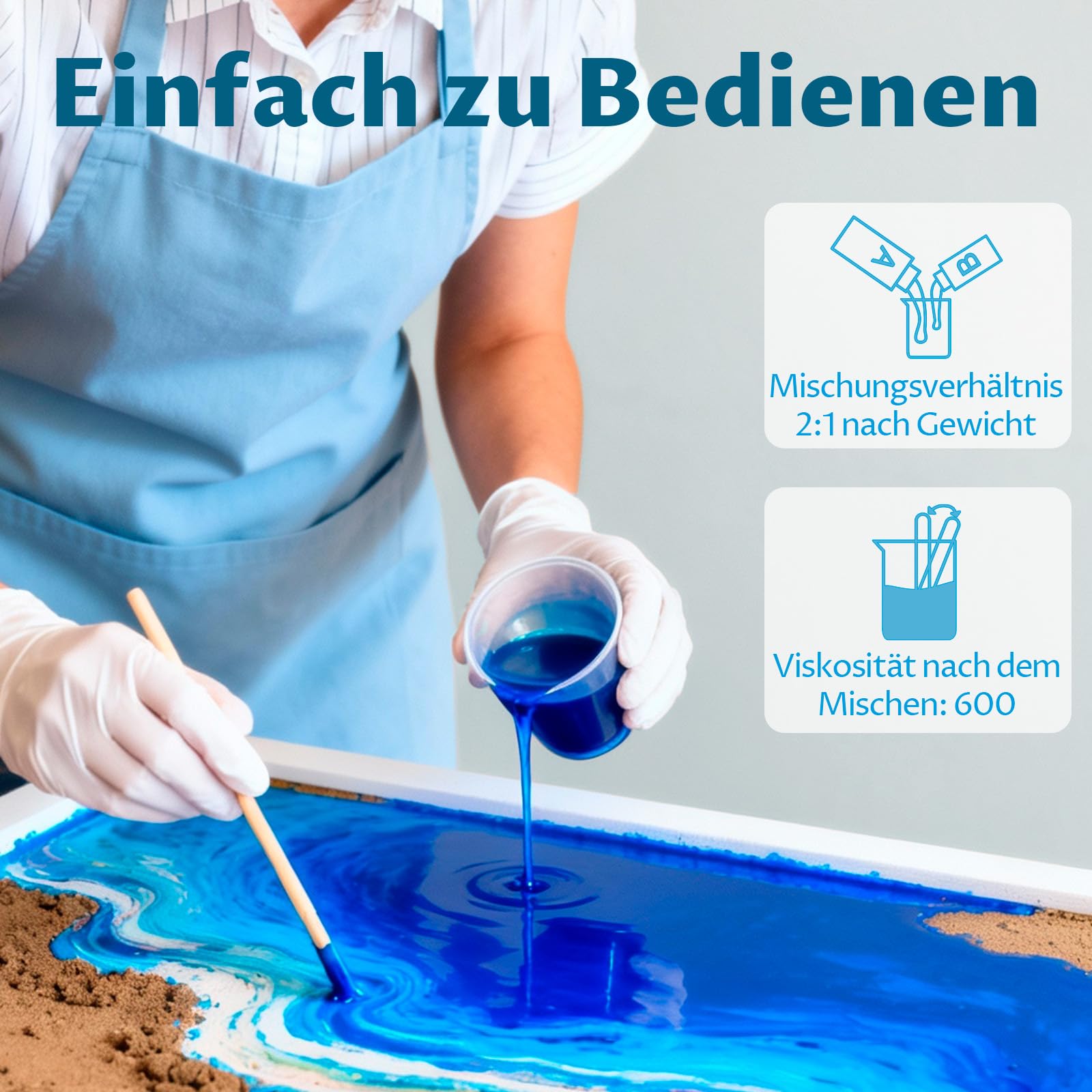 LET'S RESIN 3kg Epoxidharz Set, 2:1 nach Gewicht | Transparent Epoxidharz mit Härter für Kunstwerke Gießharz, Schmuck, Formen Silikon, Tischplatte, Hitze- & UV-Beständig