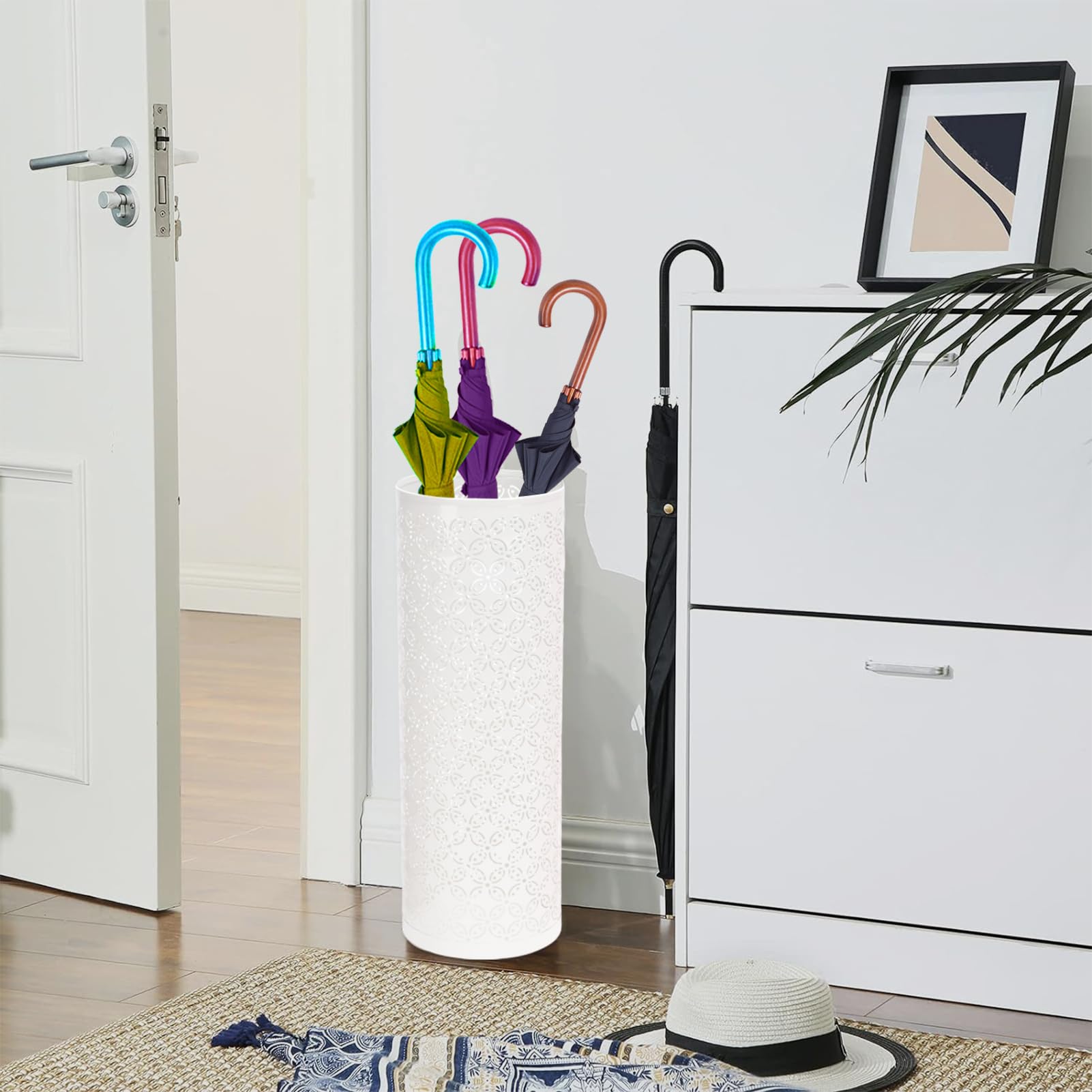 Paragüero De Metal Para Interiores – Elegante Y Resistente, Con Drenaje, Ahorra Espacio En La Entrada, Ideal Para Paraguas Largos O Plegables