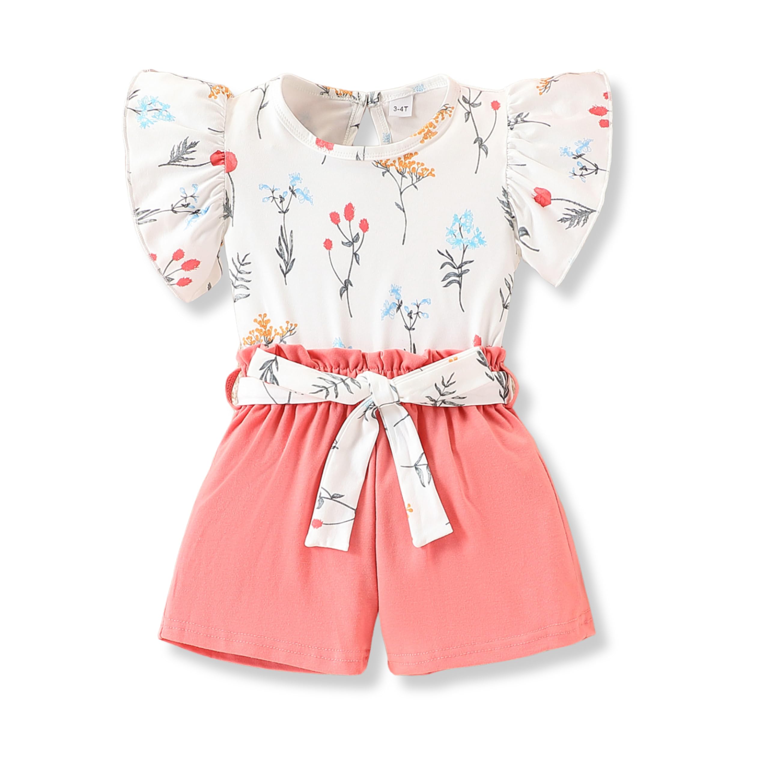 Vitalique 3-8T Toddler Kid Girl Outfits Clothes Ruffle Short Sleeve Floral T-Shirt Top Summer Shorts with Belt