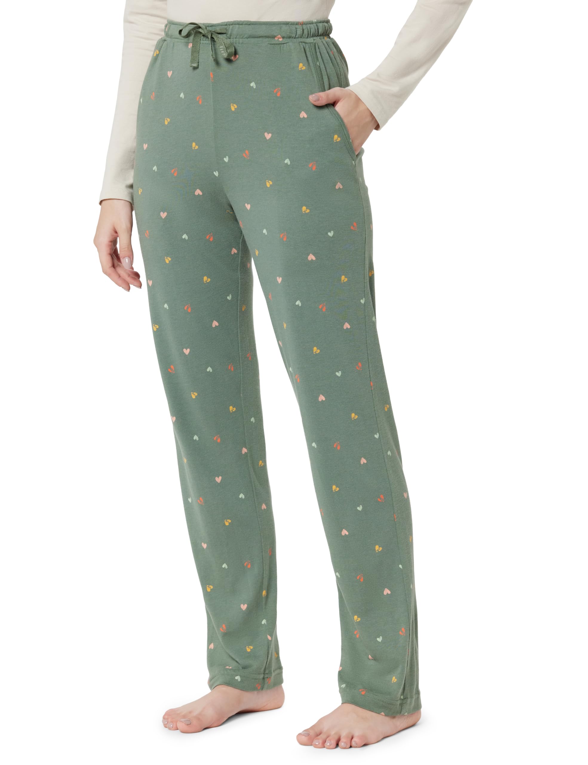 van heusen Women Relaxed Fit Mid Rise Allover Print Lounge Pants - Modal Cotton - Functional Pocket, Ultra Soft, Drawstring Waist_55307_Sage Heart_S-picture-17