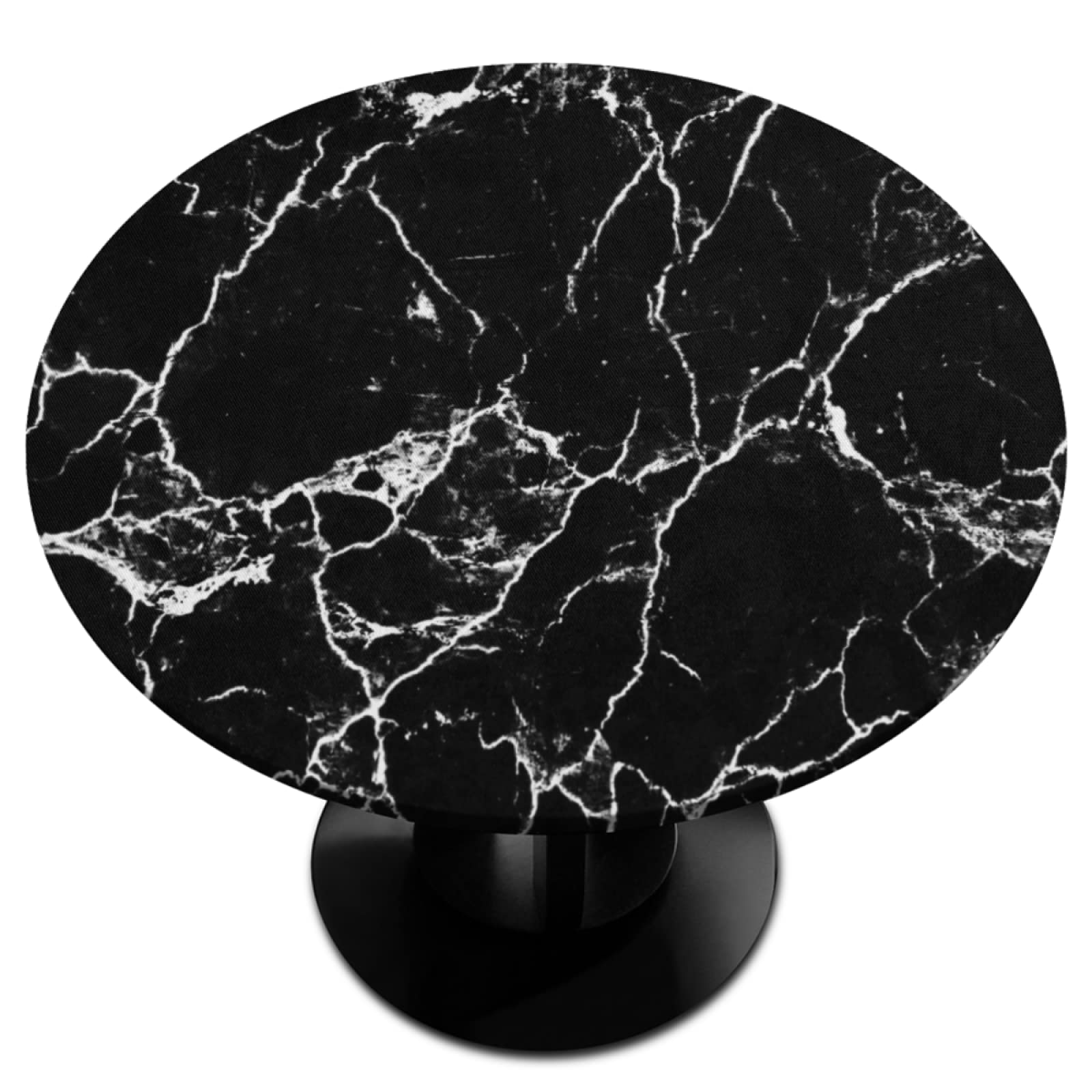 AUUXVA Round Table Cloth Marble Black Abstract Fitted Round Tablecloth with Elastic, Polyester Washable Table Cover for 36-42In Diameter Patio Table Party Holiday Home Decor