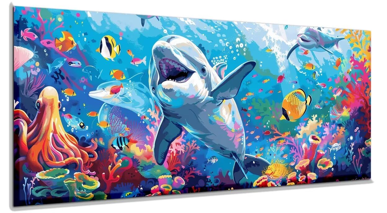 Pintar por Numeros Delfín Animal Pintar por Numeros Adultos 40x100 cm Sin Marco, Lienzos Numerados para Pintar por Numeros Niños DIY Kit de Pintura por Numeros con 3 Pinceles, Hogar Decoración yf804