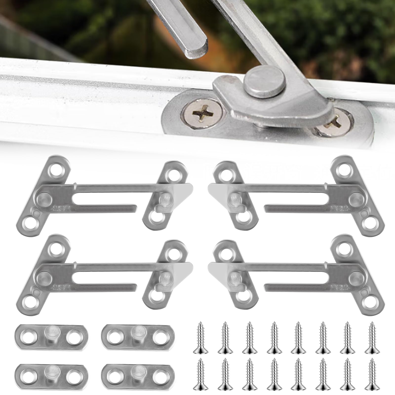 4 Pcs Window Restrictors for UPVC, Window Restrictors Locks Window Safety Catches for UPVC Windows, Stainless Steel Safety Window Security Restrictor for Home Office(2 Left, 2 Right, 16 Screws)