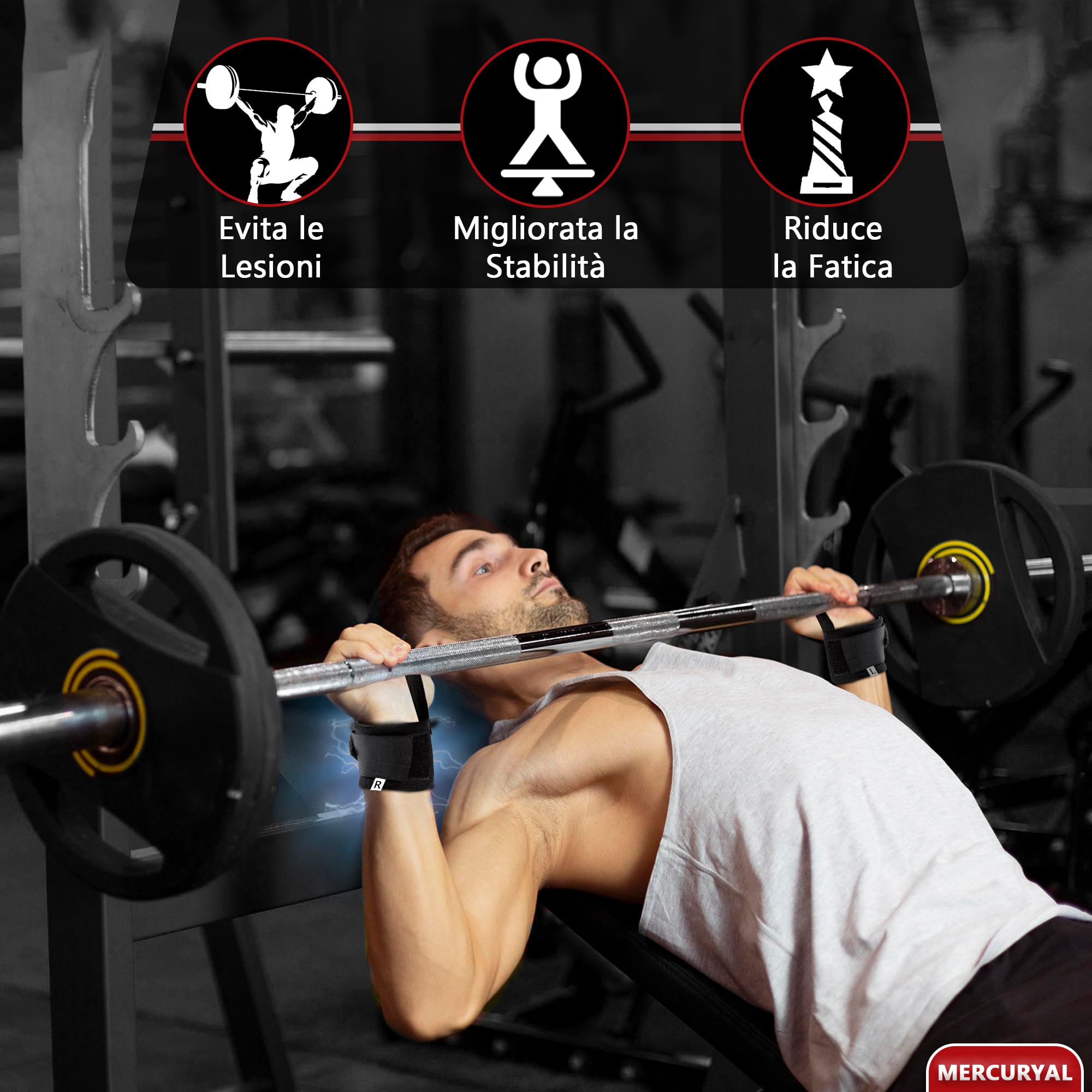 MERCURYAL Polsiere Palestra - Fascette Palestra - Polsini Palestra - Fasce Polsi Palestra - Accessori Fitness, Bodybuilding, Palestra, Calistenics, Crossfit, Gym per Uomini e Donne