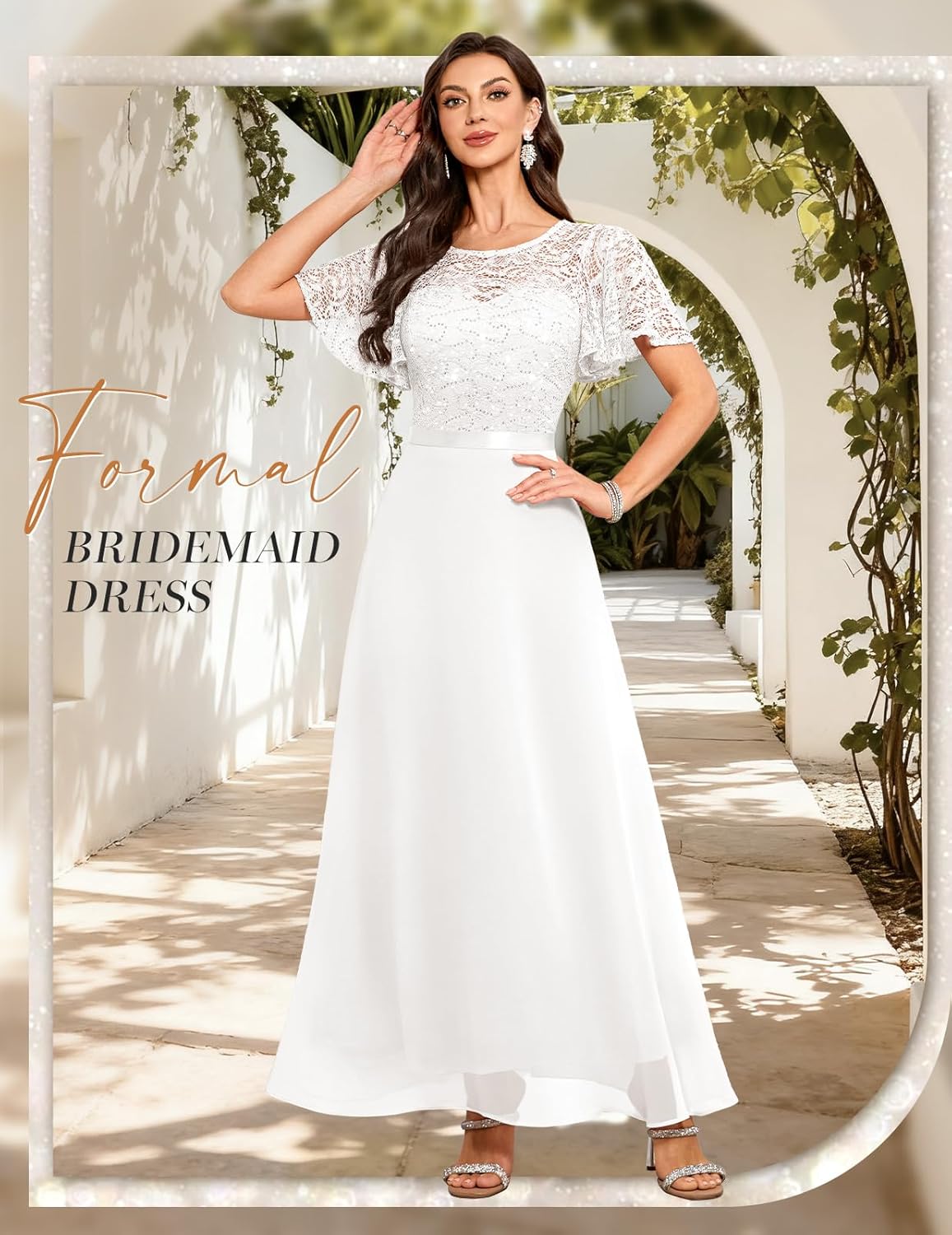 DRESSTELLS Wedding Guest Dress for Women, Long Mother of Bride Formal Sequin Cocktail Evening Party Lace Prom Dresses