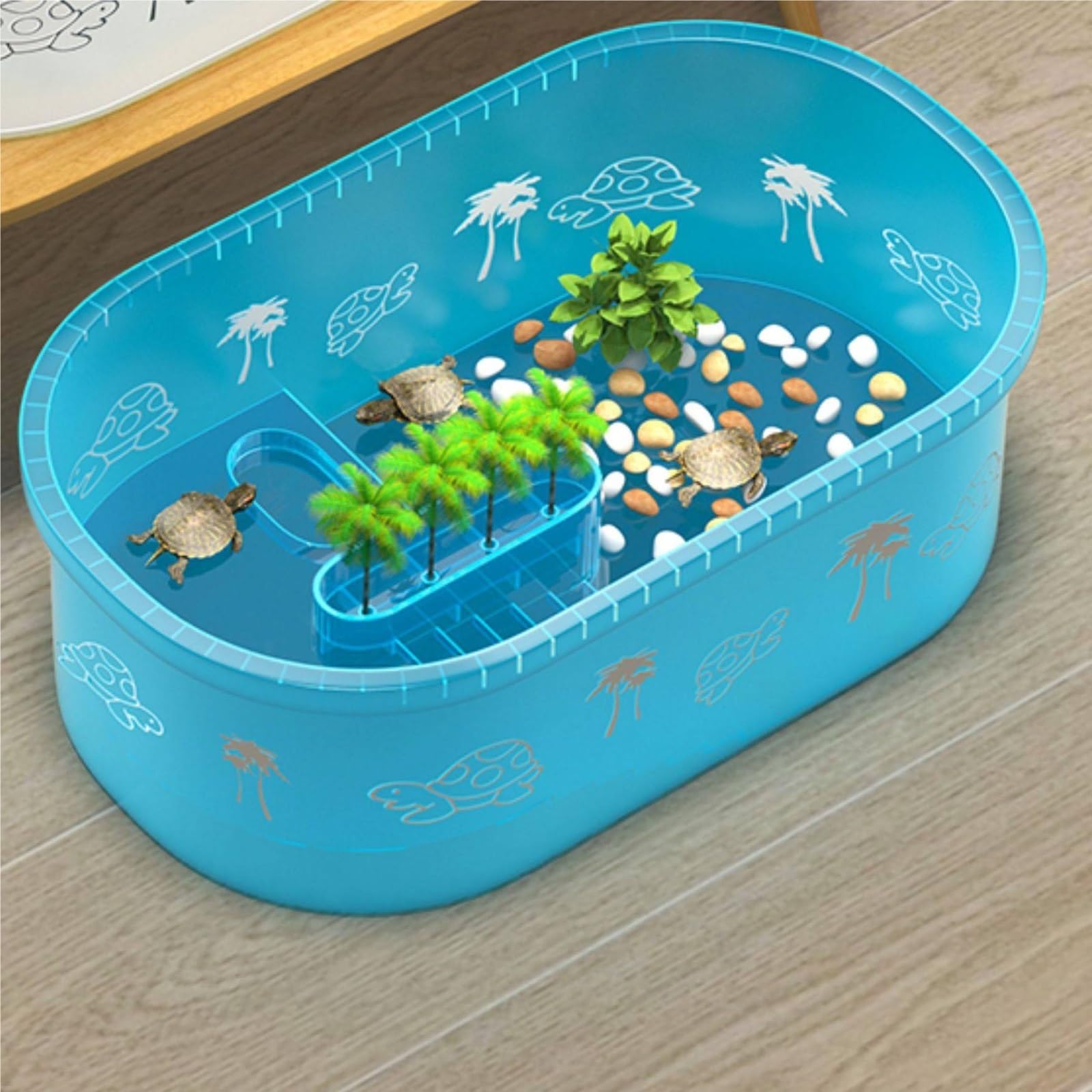 Hábitat del terrario Tanque de alimentación Tortugas doméstico con Plataforma for trepar y for secar al Sol Terrario del Acuario(60 * 35.5 * 20)