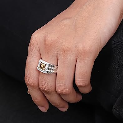 Gold Plated Sterling Silver CZ Om Ring for Men and Boys Statement Religious Ring Birthday Gifts Ring