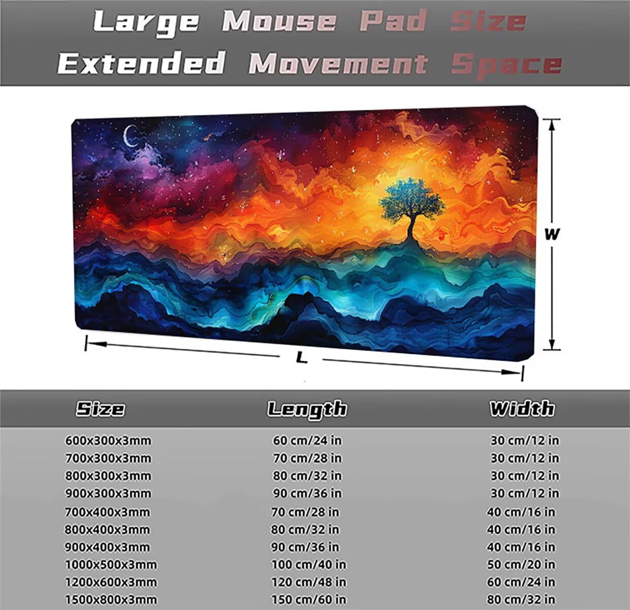 Tappetino per Mouse Gaming XXL 1200x600x3mm– Ufficio Mousepad Grande – Migliora la Velocità e la Precisione Tenuta Stabile Sottomano per Ufficio e Casa Accessori Scrivania Fiori PjY14493 N-U