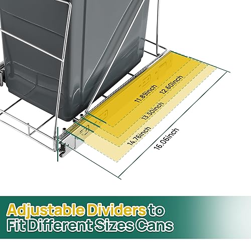 Miniatura 4 de Cubo de basura extraíble, estante de basura ajustable de acero inoxidable para cocina, kit de extracción de basurero para gabinete, apto para