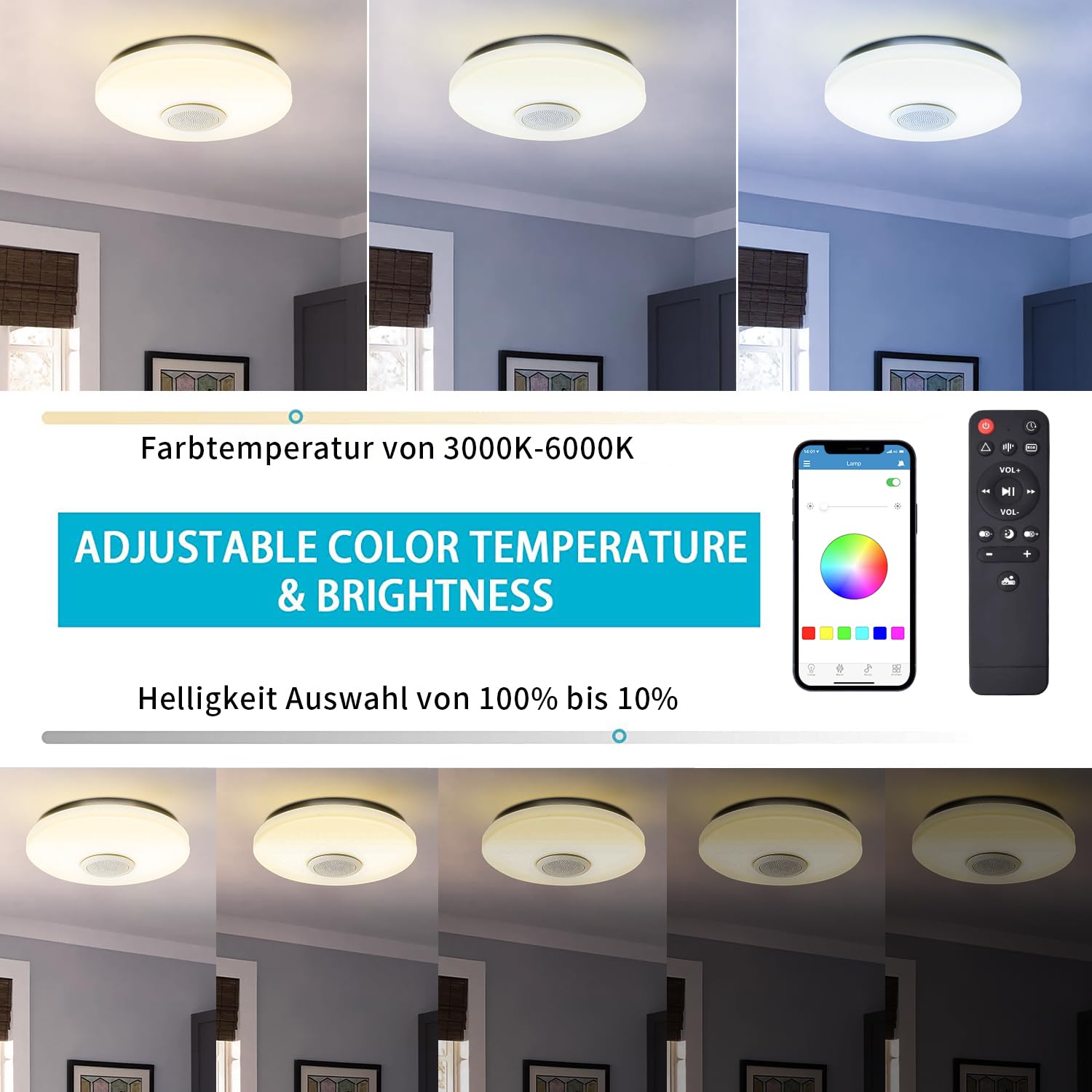 Alexa Google Home Plafoniere, 11,8 pollici Bluetooth Music LED Plafoniera con Telecomando, 30 W Dimming RGB Plafoniera a Flusso Cambiante Colore per Soggiorno, Camera da letto, Bambini