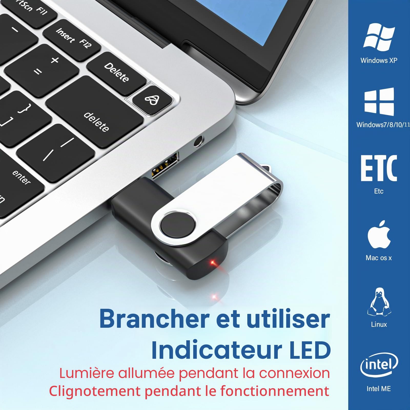 Cle USB 4 Go Lot de 20 Clés USB 2.0 Flash Drive Stockage Rotation Disque Mémoire Stick Clé USB Lot 4Go Stockage Données avec Lumière LED,Noir