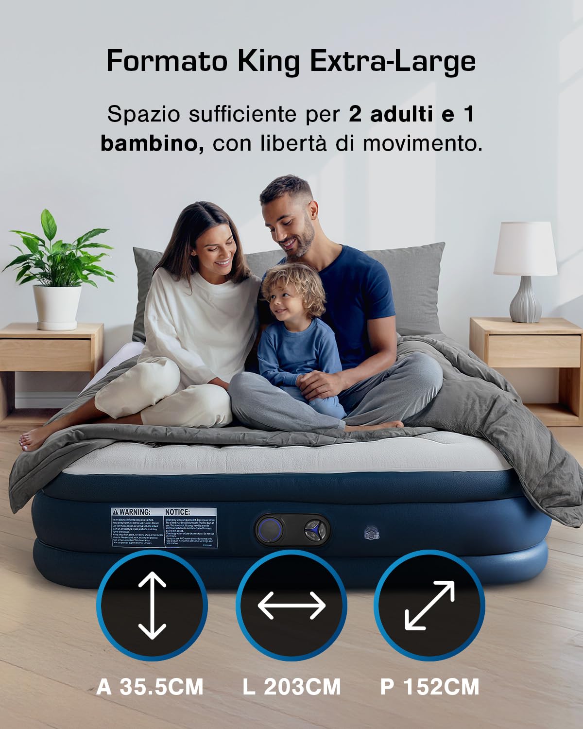 Active Era Materasso Gonfiabile Matrimoniale con Pompa Elettrica Integrata - Rialzato e con Cuscino Integrato - Dimensioni di 203 x 152 x 48 cm
